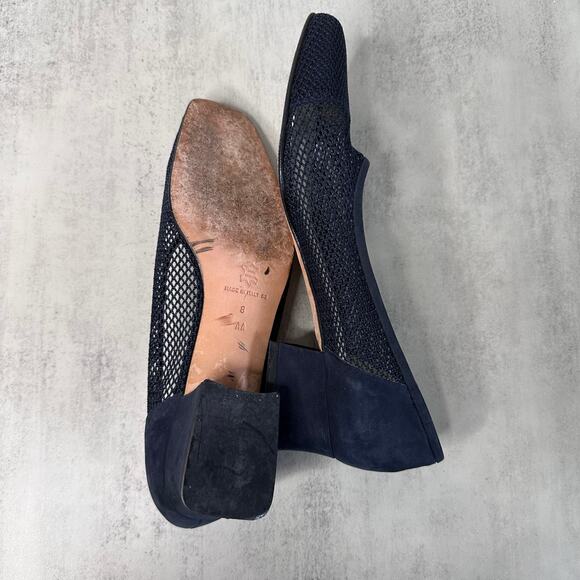 Paloma Fish Net Pumps WMNS US 8 Blue Square Toe Woven/Leather Dress Heels Italy - Picture 6 of 7